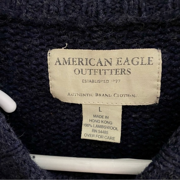 Y2K American Eagle Thick Striped 100% Lambswool Sweater Size Large - Picture 6 of 8